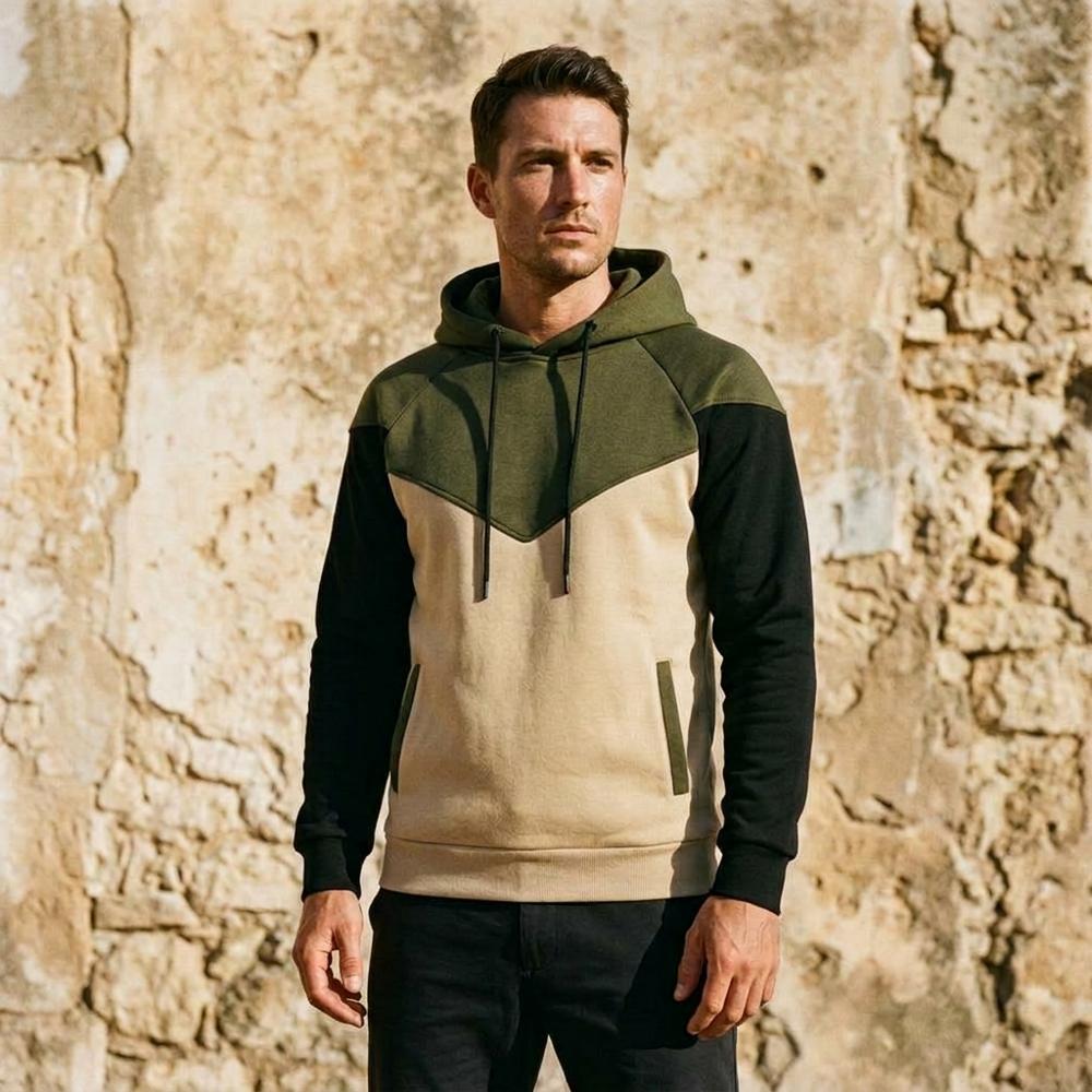 Theresa Mode Calin Zweifarbiger Gekapuzter Hoodie Herren - Blau/Weiß