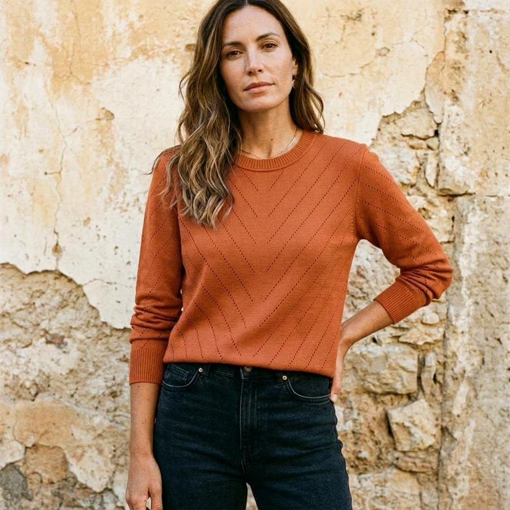 Theresa Mode Raram Langärmliger Strukturierter Pullover Damen - Lila
