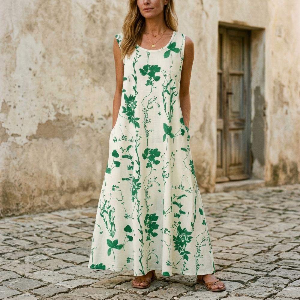 Theresa Mode Tidar Ärmelloses Geblümtes Kleid Damen - Grün