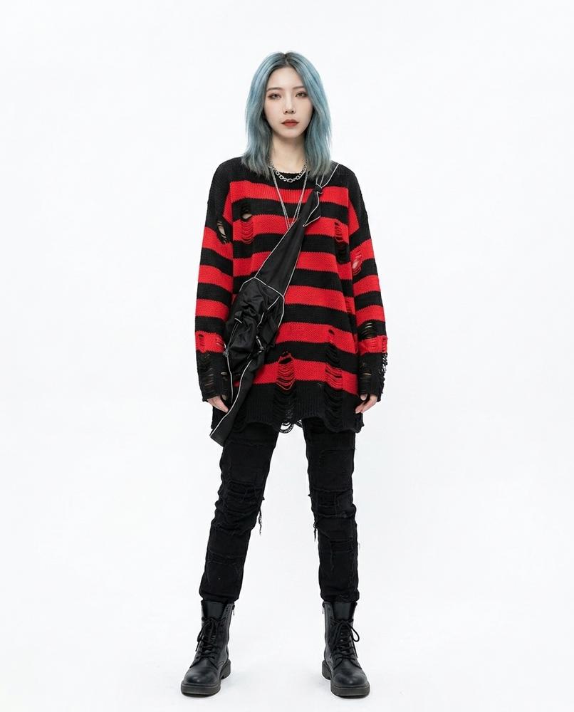 Theresa Mode - Kalin | Gestreifter Destroyed Pullover Unisex