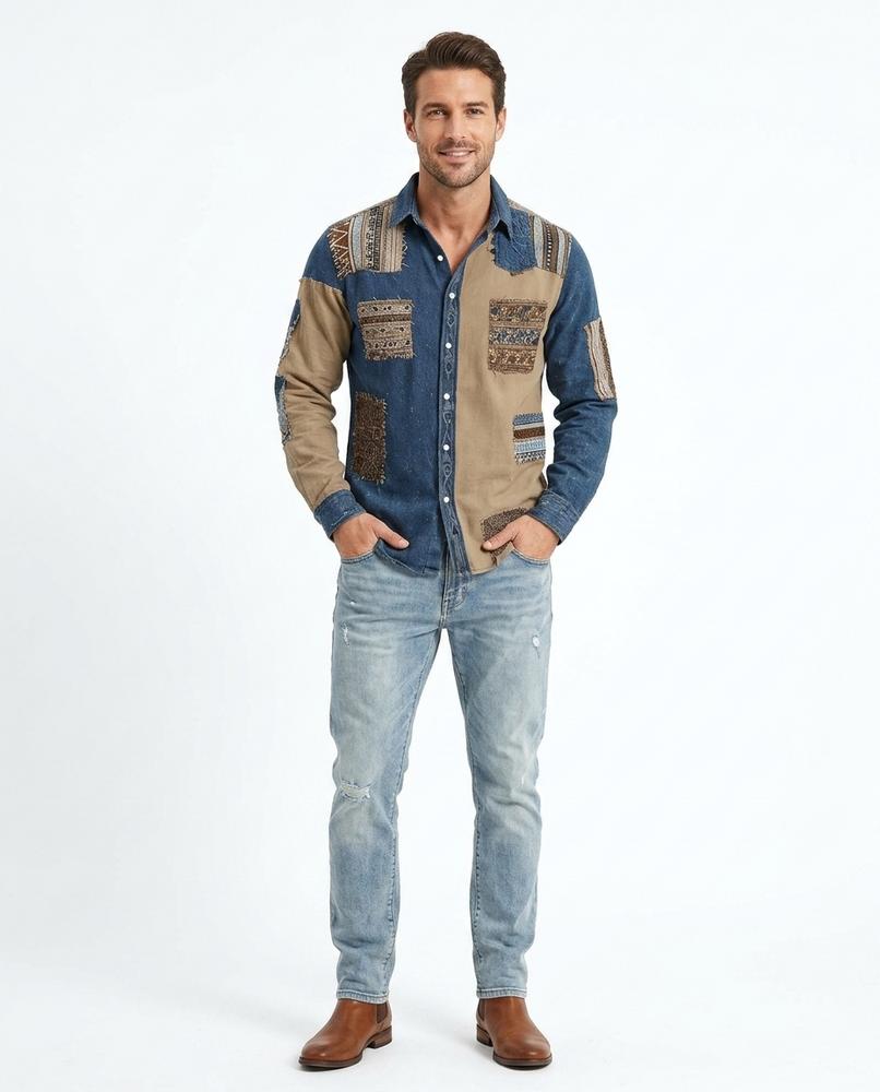Theresa Mode - Rirot | Zweifarbiges Patchwork Hemd Herren