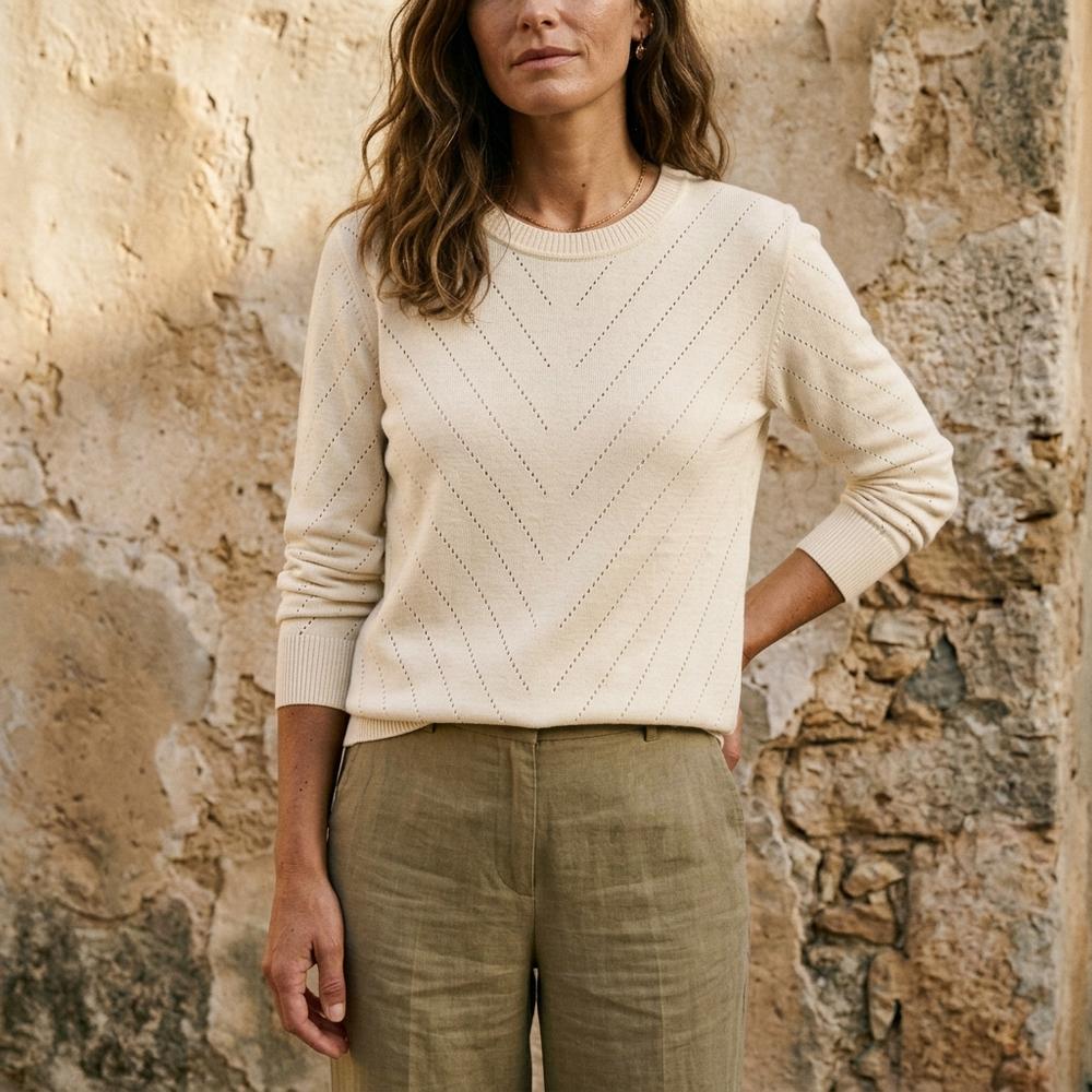 Theresa Mode Raram Langärmliger Strukturierter Pullover Damen - Beige
