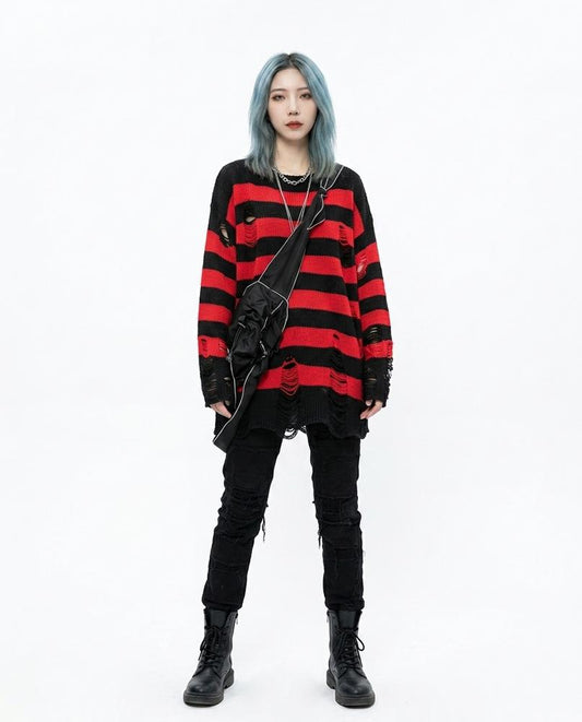 Theresa Mode - Kalin | Gestreifter Destroyed Pullover Unisex