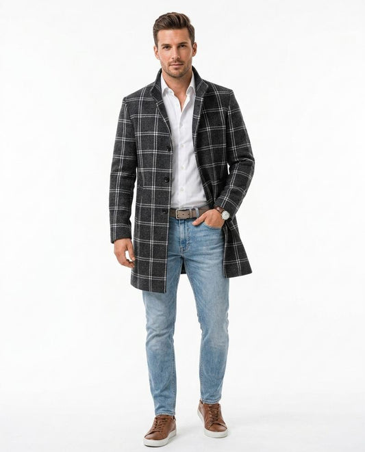 Theresa Mode - Letal | Karierter Taillierter Mantel Herren