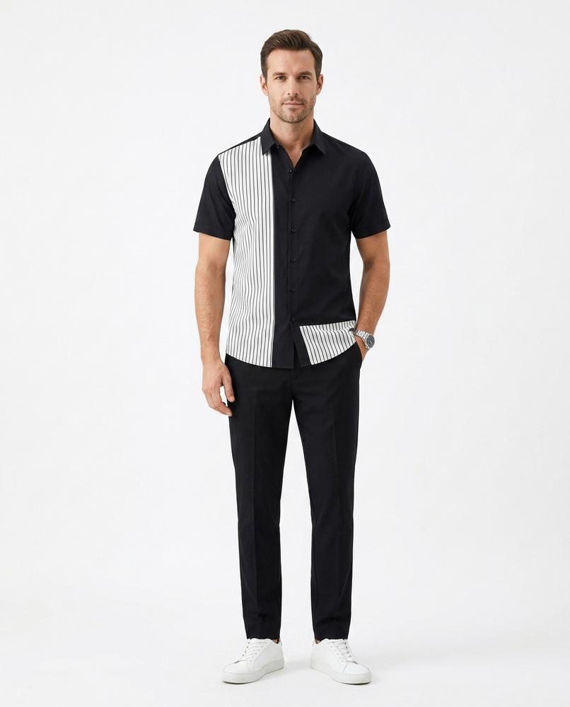 Theresa Mode - Liwod | Kontrastierendes Gestreiftes Hemd Herren